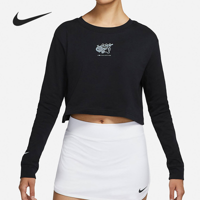 Nike/耐克正品女士常规招财猫图案印花圆领长袖T恤DJ7942-010