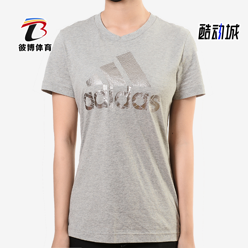 Adidas/阿迪达斯正品2025女士日常圆领透气LOGO印花短袖T恤DV3030