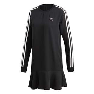 Adidas/阿迪达斯三叶草女子喇叭裙摆运动长袖连衣裙 DX3689