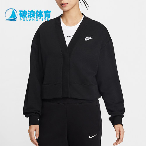 Nike/耐克正品2025冬季款女士休闲V领刺绣运动针织外套IF5456-010