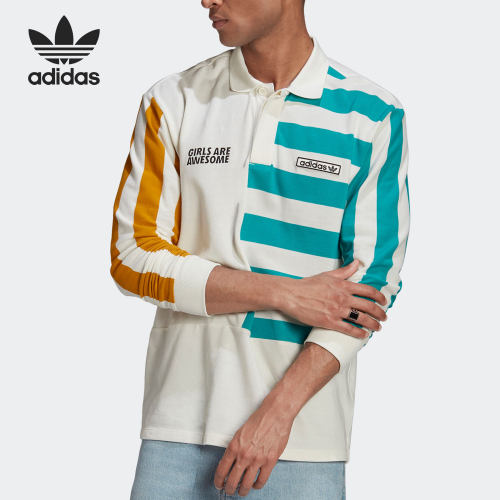 Adidas/阿迪达斯三叶草情侣款条纹运动长袖POLO衫 GU6980