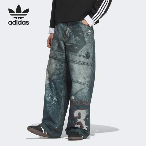 Adidas/阿迪达斯官方正品三叶草男士复古牛仔宽松时尚长裤KC2691