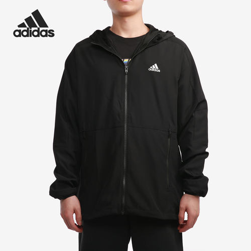 Adidas新款运动休闲连帽拉链外套