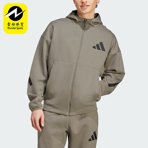 阿迪达斯男士连帽宽松短款外套