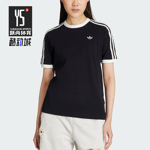 Adidas/阿迪达斯正品三叶草女士针织三条纹经典休闲短袖KC8819