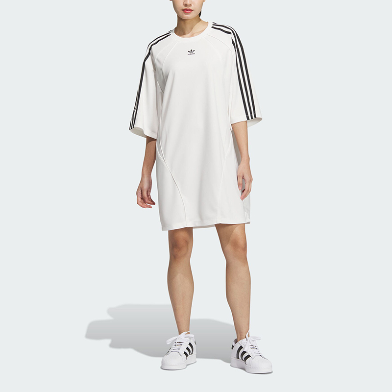 Adidas/阿迪达斯正品三叶草女士宽松圆领休闲连衣裙JD5773