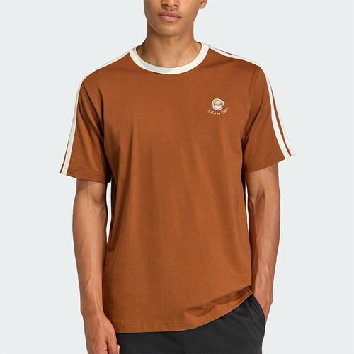 Adidas/阿迪达斯正品空新款男棕米白色聚会宽松经典短袖T恤JZ5070