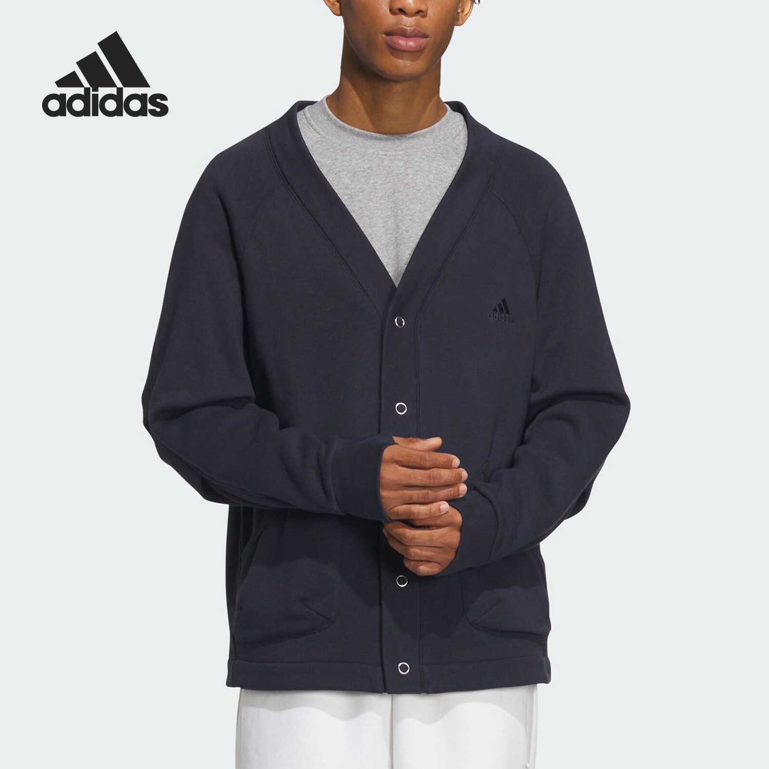 Adidas/阿迪达斯正品男士纯色字母Logo细节长袖针织衫IX6816
