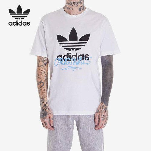 Adidas/阿迪达斯官方正品三叶草男士透气印花针织运动短袖IX6750