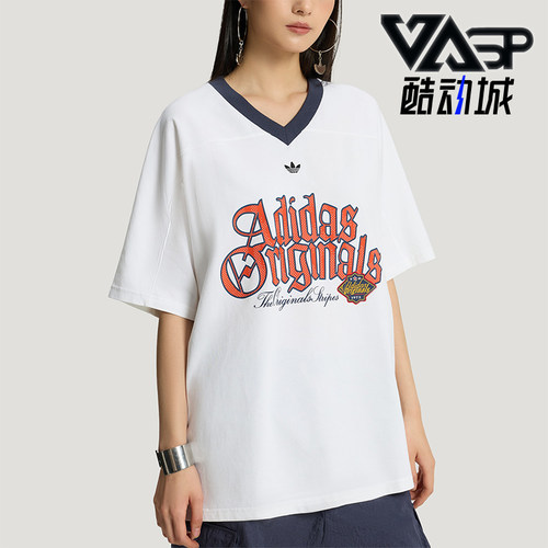 Adidas/阿迪达斯正品三叶草女士休闲宽松日常字母印花T恤KT3062