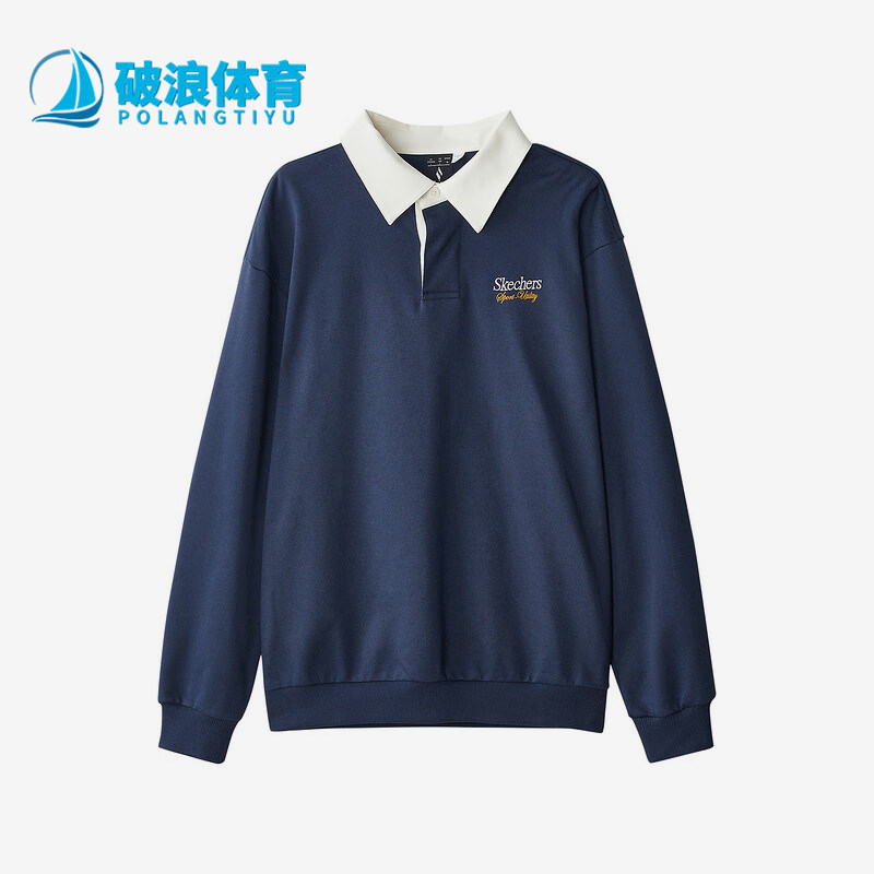 Skechers/斯凯奇正品运动透气秋季新款男士翻领休闲针织套头卫衣