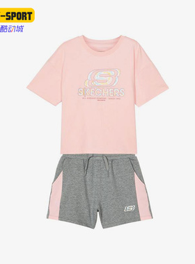 Skechers/斯凯奇正品春季新款儿童运动短袖短裤套装L222G104-007V