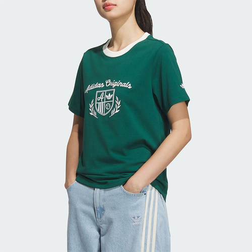 Adidas/阿迪达斯正品三叶草女士经典印花圆领运动短袖T恤JM8010