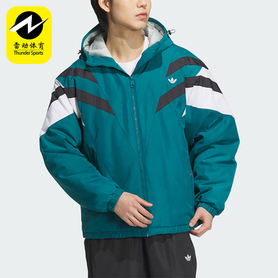 阿迪达斯男士连帽拼接保暖棉服