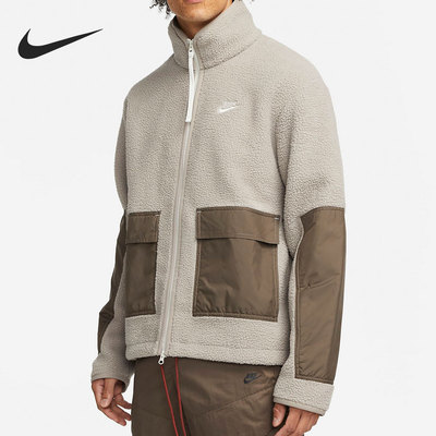 耐克男子拼接立领毛绒保暖外套