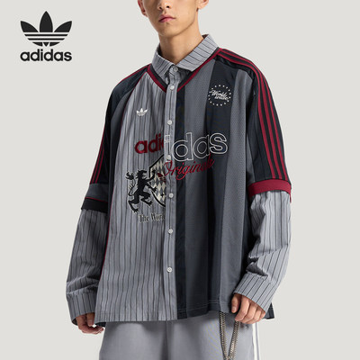 Adidas/阿迪达斯官方正品三叶草男士潮流休闲提花长袖衬衫KY2152