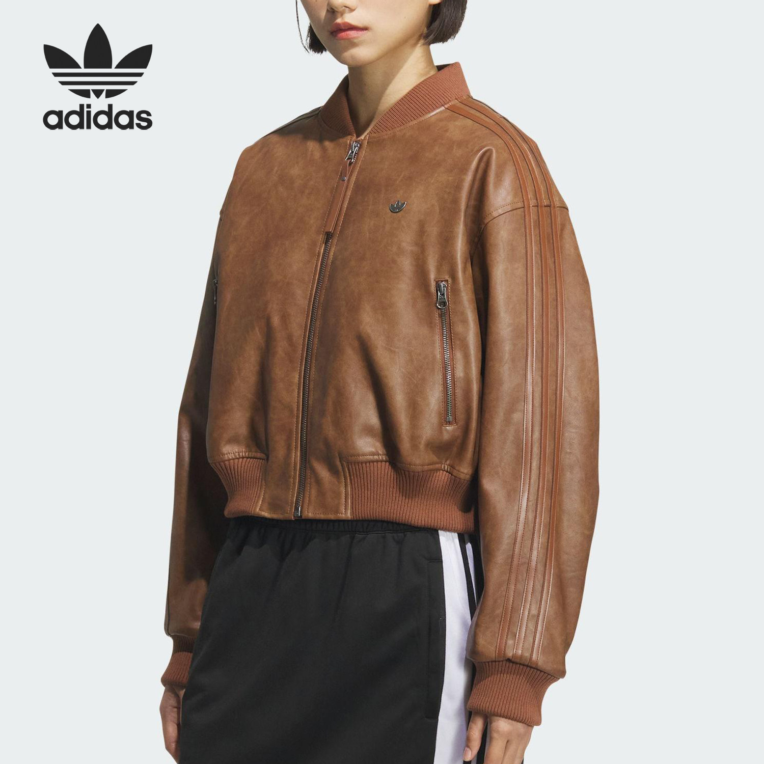 Adidas/阿迪达斯官方正品三叶草女士复古保暖运动立领棉服KC2655