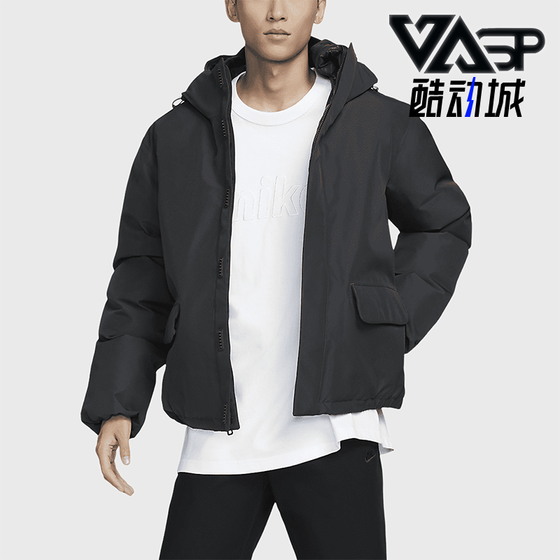 耐克男士保暖宽松连帽户外棉服