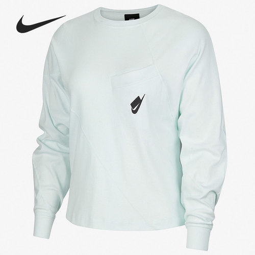 Nike/耐克正品女子小logo刺绣浅蓝休闲长袖T恤套头卫衣DC5285-394