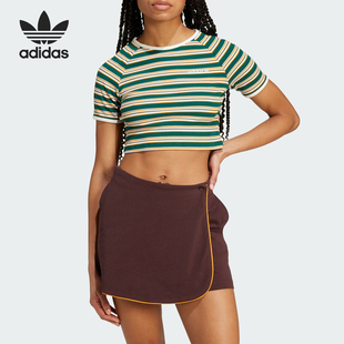 JC6166 Adidas 阿迪达斯官方正品 三叶草女士复古条纹短款 休闲短袖