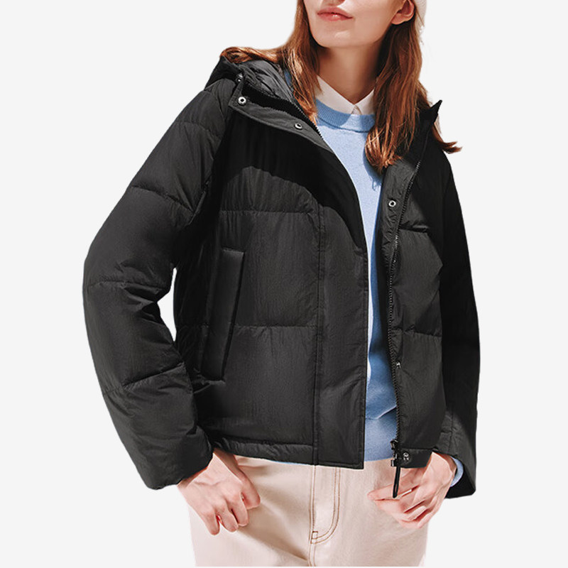 Skechers/斯凯奇正品新款女士连帽梭织短款保暖羽绒服外套