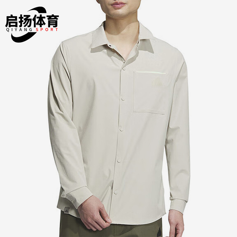 阿迪达斯男士休闲翻领长袖衬衫