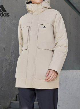 Adidas/阿迪达斯秋冬男子连帽中长款羽绒服IV7554