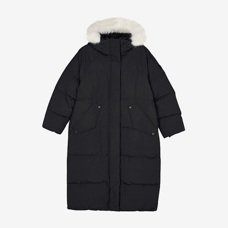 Skechers/斯凯奇正品新款女士长款保暖防风梭织连帽羽绒服