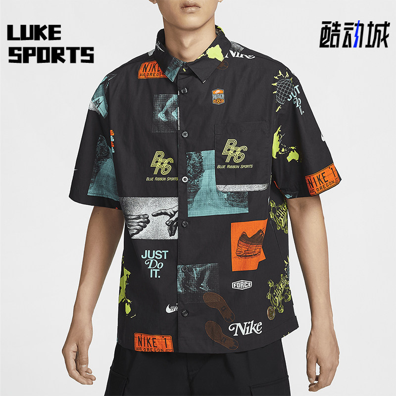Nike/耐克正品Sportswear男士复古翻领印花衬衫T恤HM4453-010