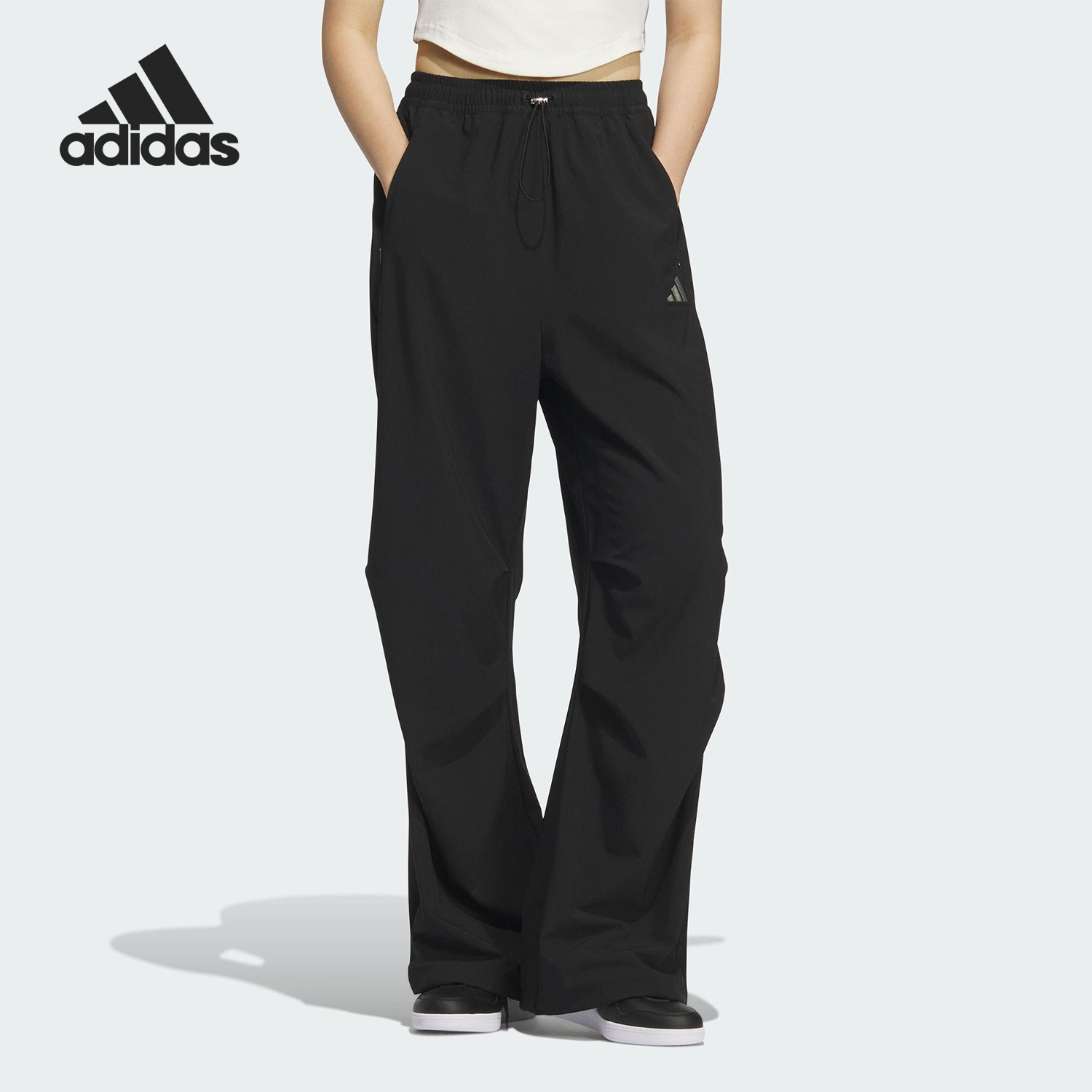 Adidas/阿迪达斯官方正品2025女士梭织宽松透气直筒长裤KC1489