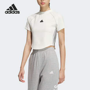 透气运动休闲短袖 Adidas 女士修身 阿迪达斯正品 T恤JJ1113 新款