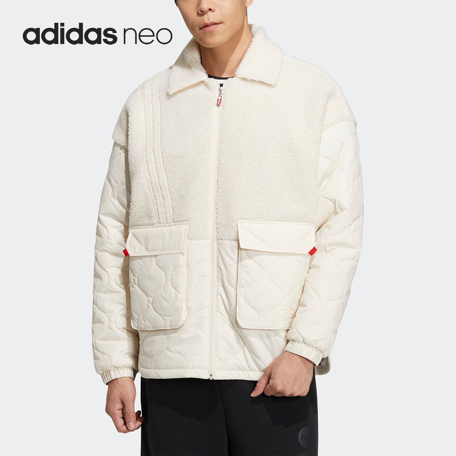 Adidas/阿迪达斯官方正品NEO冬季男女保暖休闲运动翻领棉服IQ1581