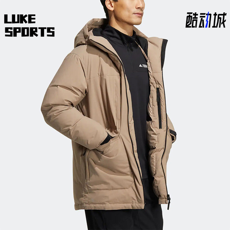 Adidas/阿迪达斯正品户外运动情侣款宽松连帽羽绒服HR8445