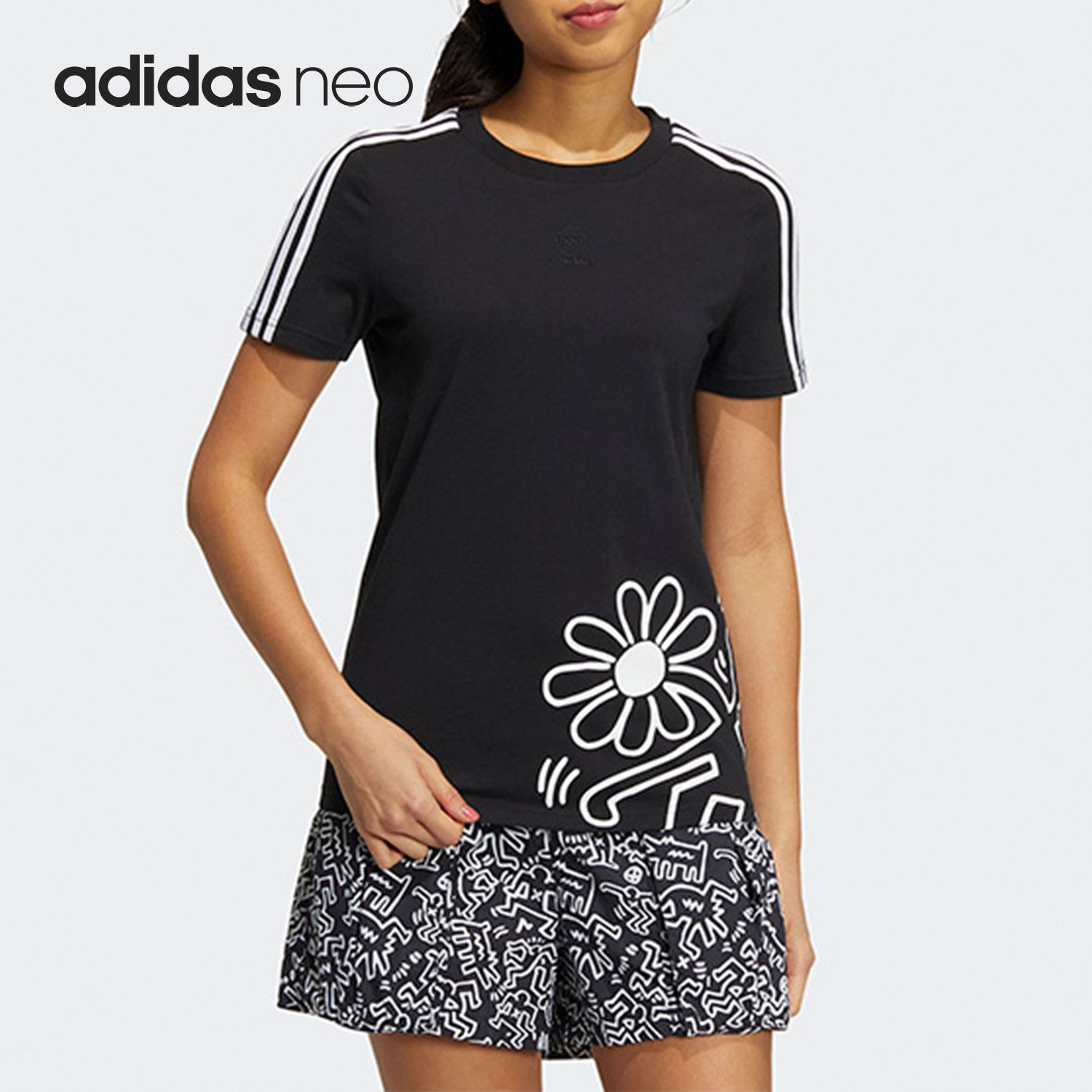 Adidas/阿迪达斯正品NEO夏季凯斯哈林联名女子运动T恤HI4485