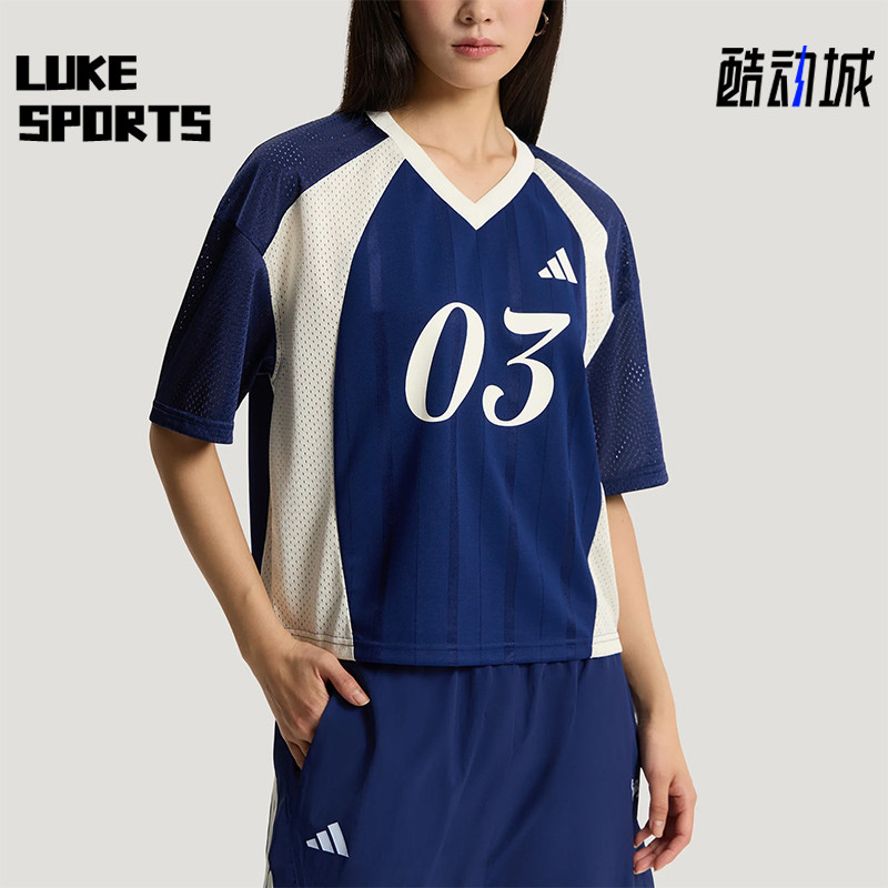 Adidas/阿迪达斯正品Tiro新款女蓝白色足球经典宽松短袖T恤KZ2339