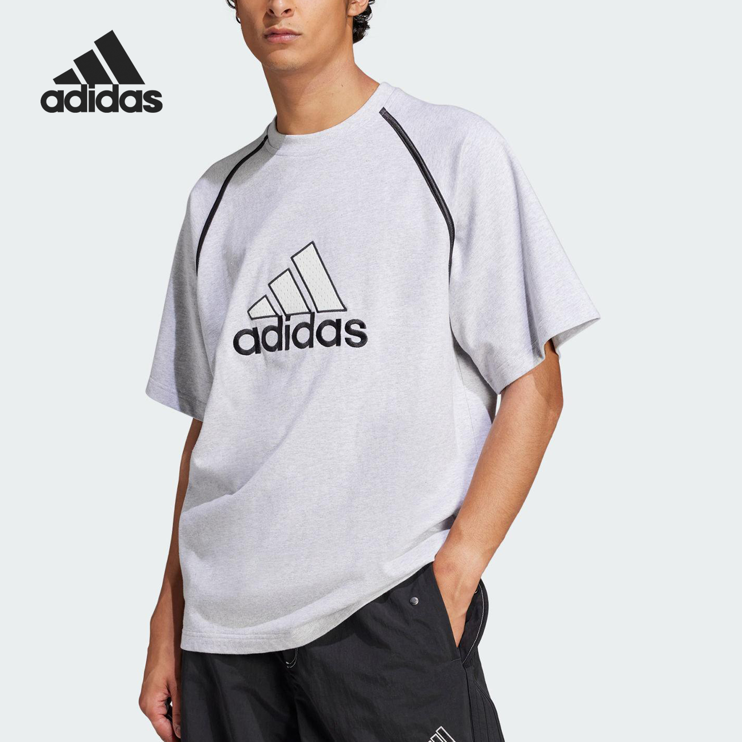 Adidas/阿迪达斯官方正品2025夏季男士宽松针织线条短袖IM7839