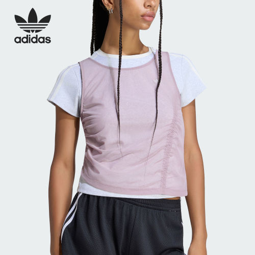 Adidas阿迪达斯正品三叶草女子修身短袖圆领弹力运动T恤LF2340