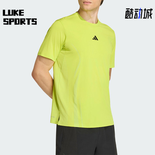 Adidas/阿迪达斯正品新款男荧光黄训练健身经典凉感短袖T恤KE5783