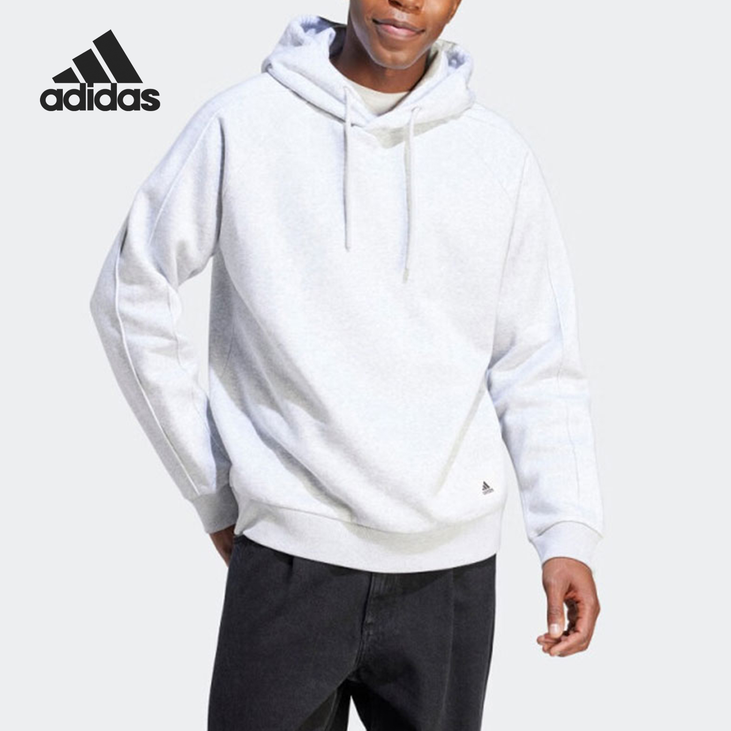 Adidas/阿迪达斯官方正品男款纯色Logo标识宽松连帽卫衣IS7488