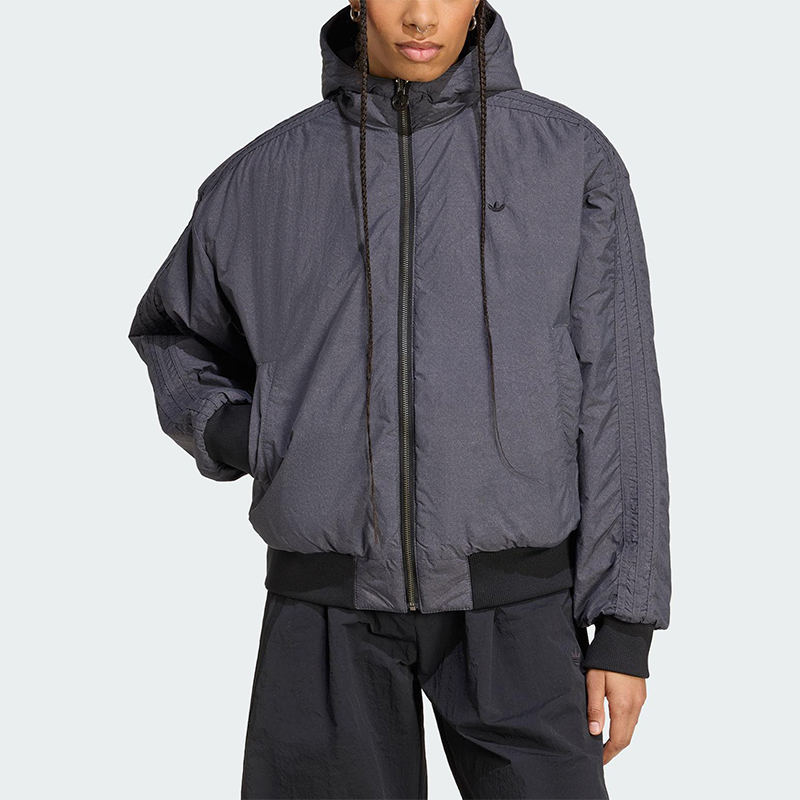 Adidas/阿迪达斯正品三叶草女士保暖宽松双面穿连帽棉服KC1686