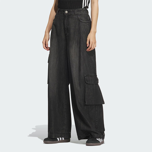 Adidas/阿迪达斯正品三叶草女士经典牛仔多口袋工装长裤KC5825