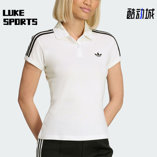 Adidas/阿迪达斯正品三叶草女士修身三条纹亲肤时尚POLO衫KD3697