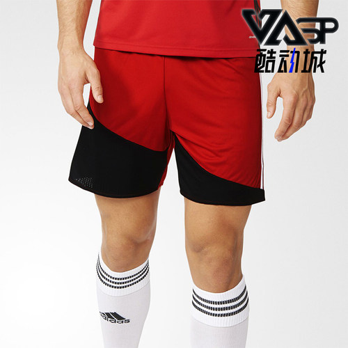 Adidas/阿迪达斯正品短裤新款男红黑色经典足球运动短裤AJ5869