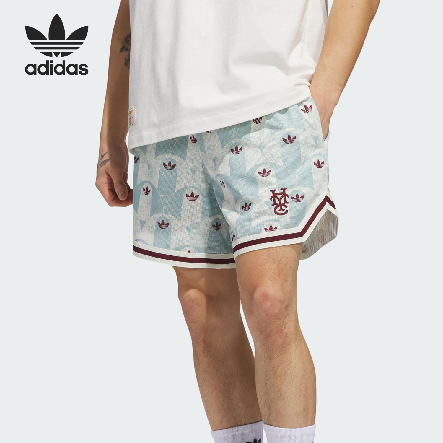 Adidas/阿迪达斯官方正品三叶草男女印花针织运动休闲短裤JC5973