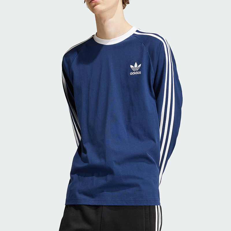 Adidas/阿迪达斯正品三叶草男士透气条纹圆领针织长袖T恤IM9428