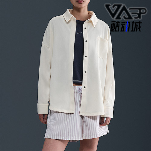 Nike/耐克正品 Sportswear 女士宽松简约翻领休闲衬衫HV1957-110
