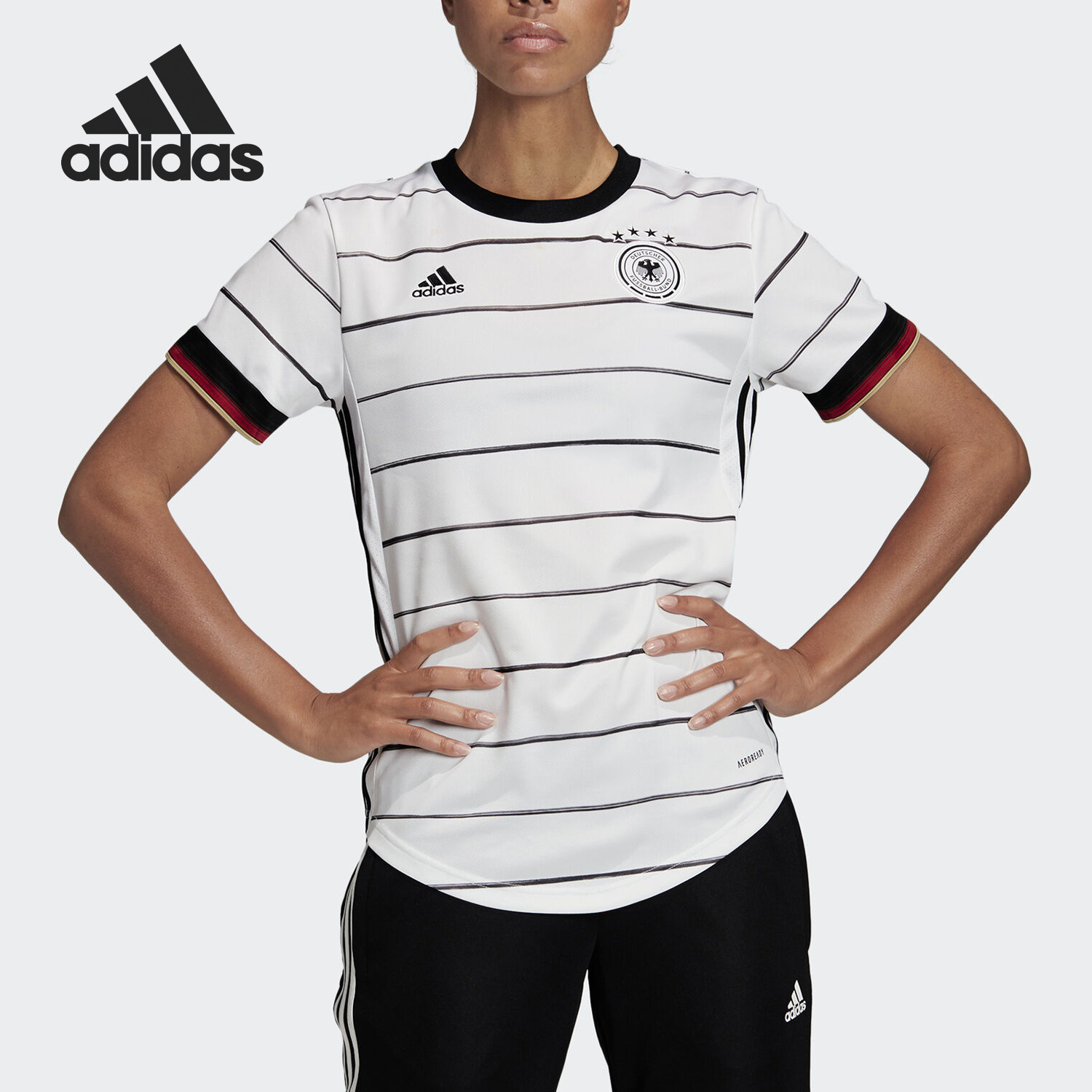 Adidas/阿迪达斯正品新款女子休闲运动T恤短袖透气足球服 EH610