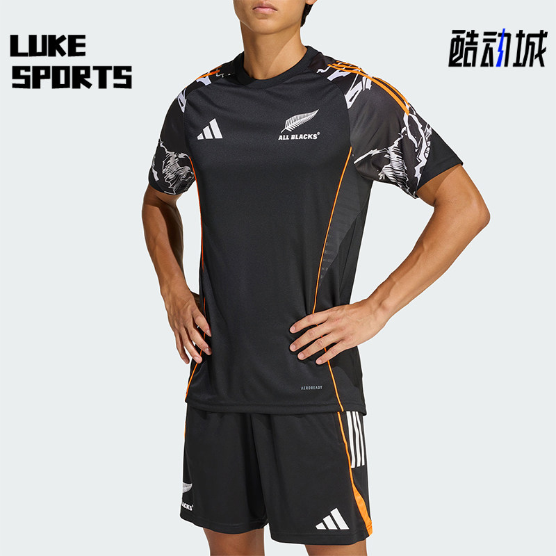Adidas/阿迪达斯正品新款男黑橙色训练健身经典舒爽短袖T恤JV9966