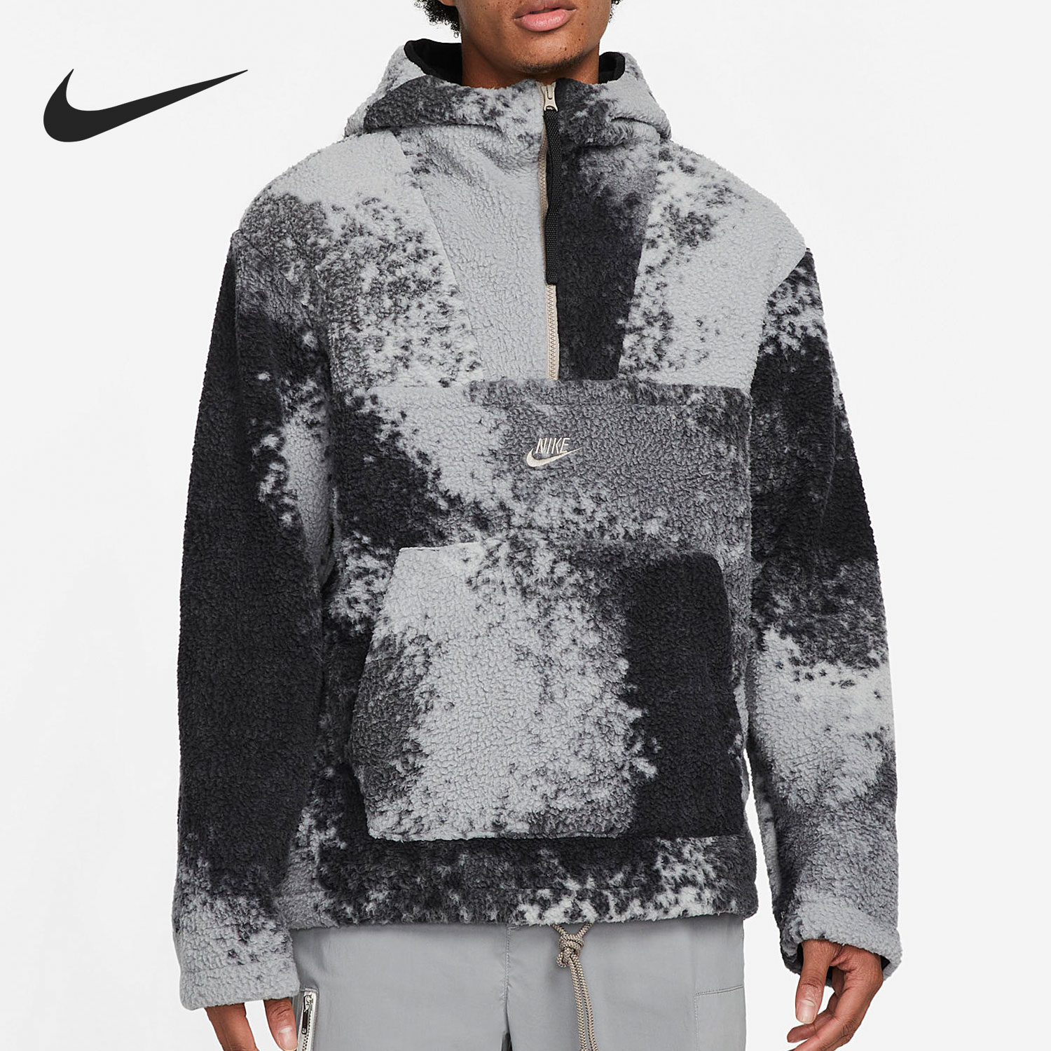 Nike/耐克正品男子羊羔绒连帽半拉链运动套头卫衣 DD5010-010