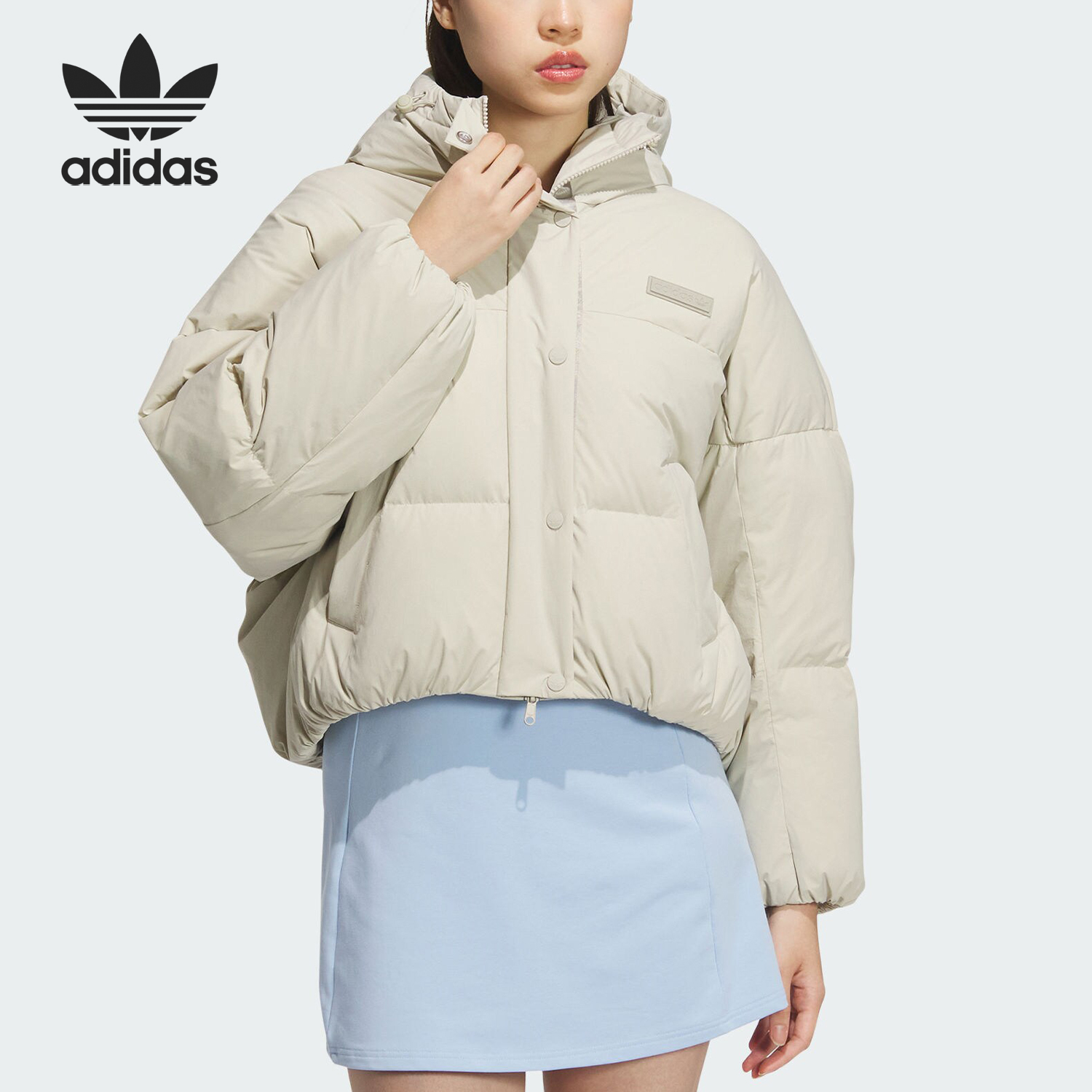 Adidas/阿迪达斯官方正品三叶草女士简约短款保暖羽绒服JD3786